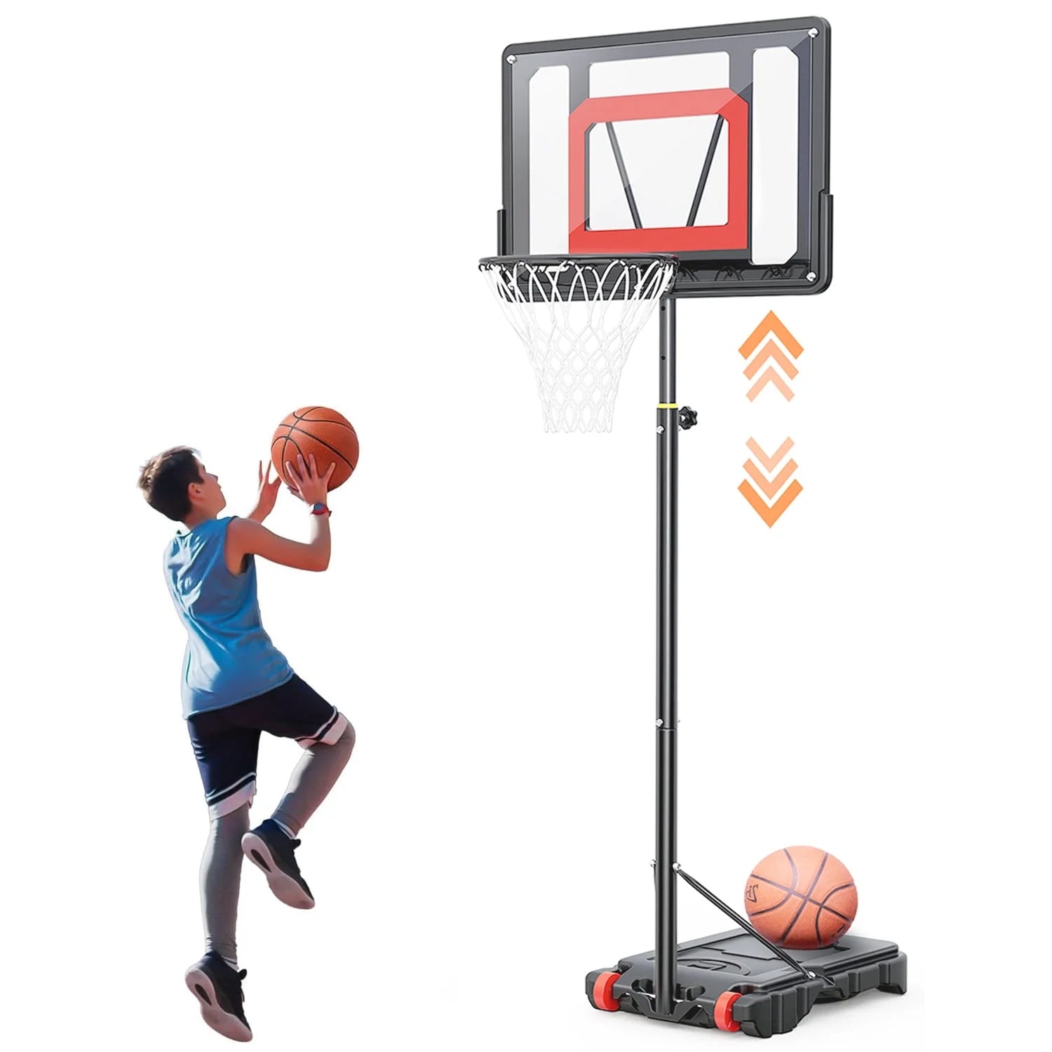 33In Portable Basketball Hoop Outdoor, 5-7Ft Height Adjustable Basketball Goals for Kids Toddlers Play Outdoor