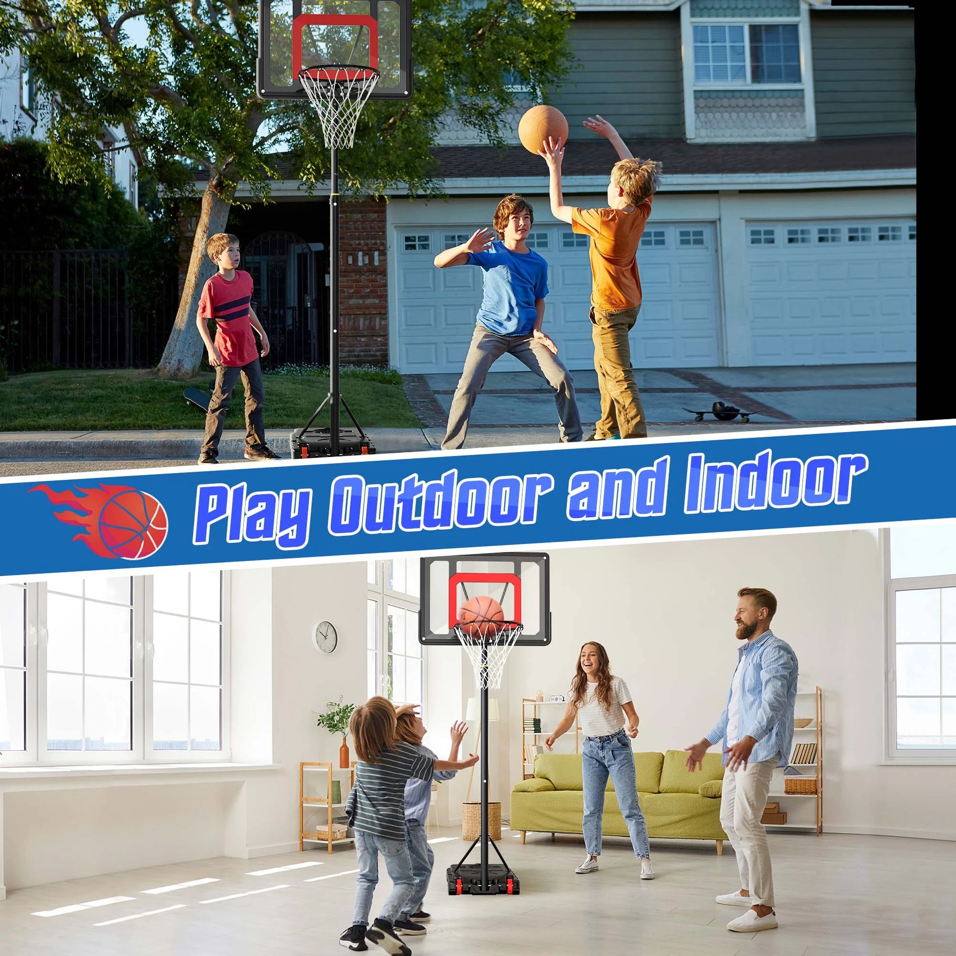 33In Portable Basketball Hoop Outdoor, 5-7Ft Height Adjustable Basketball Goals for Kids Toddlers Play Outdoor