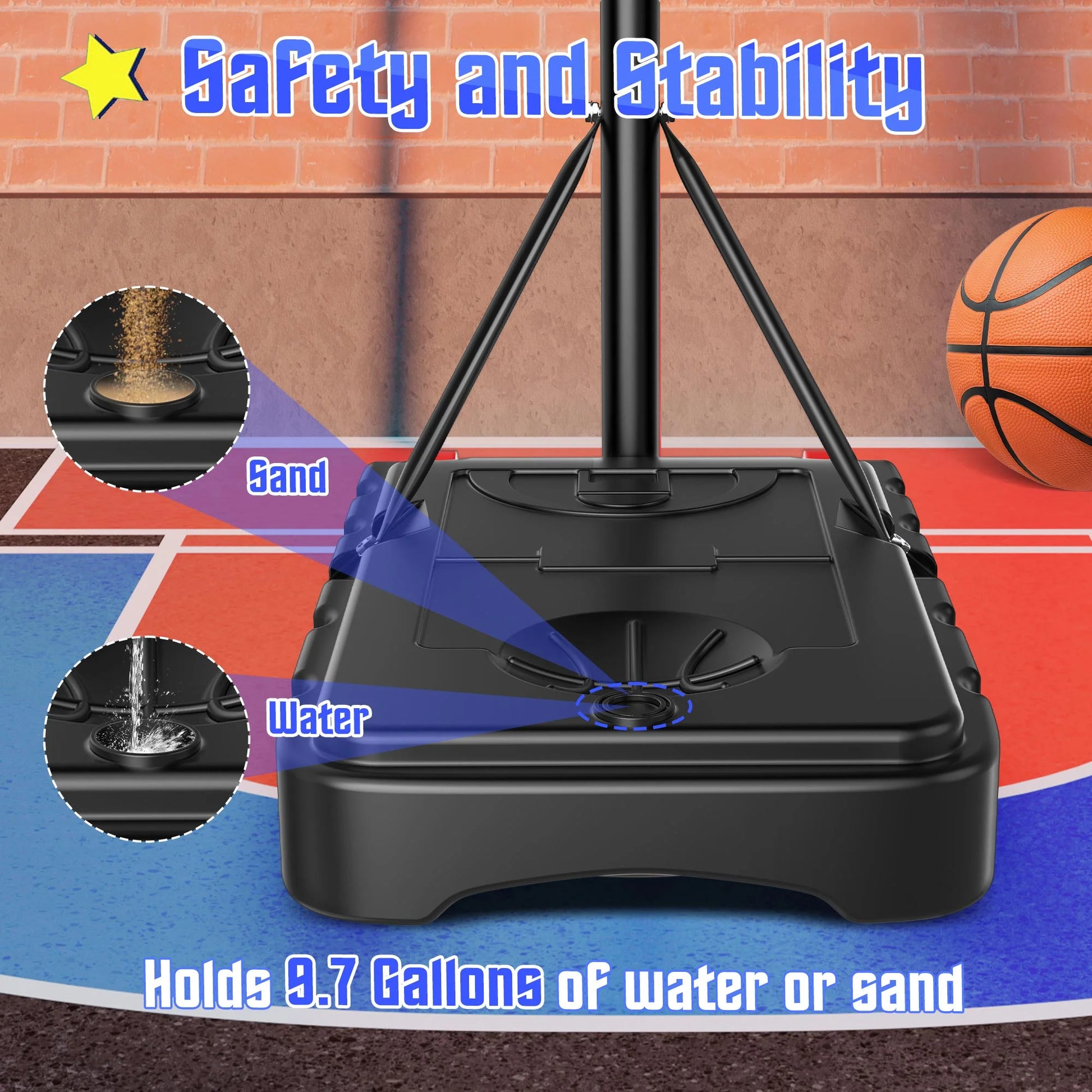 33In Portable Basketball Hoop Outdoor, 5-7Ft Height Adjustable Basketball Goals for Kids Toddlers Play Outdoor